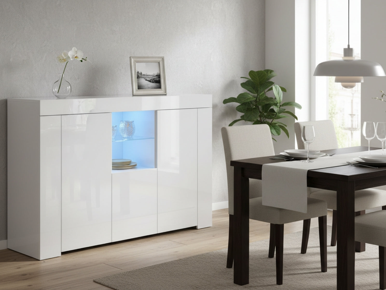 Anshos Storage Cabinet with LED Light - White
