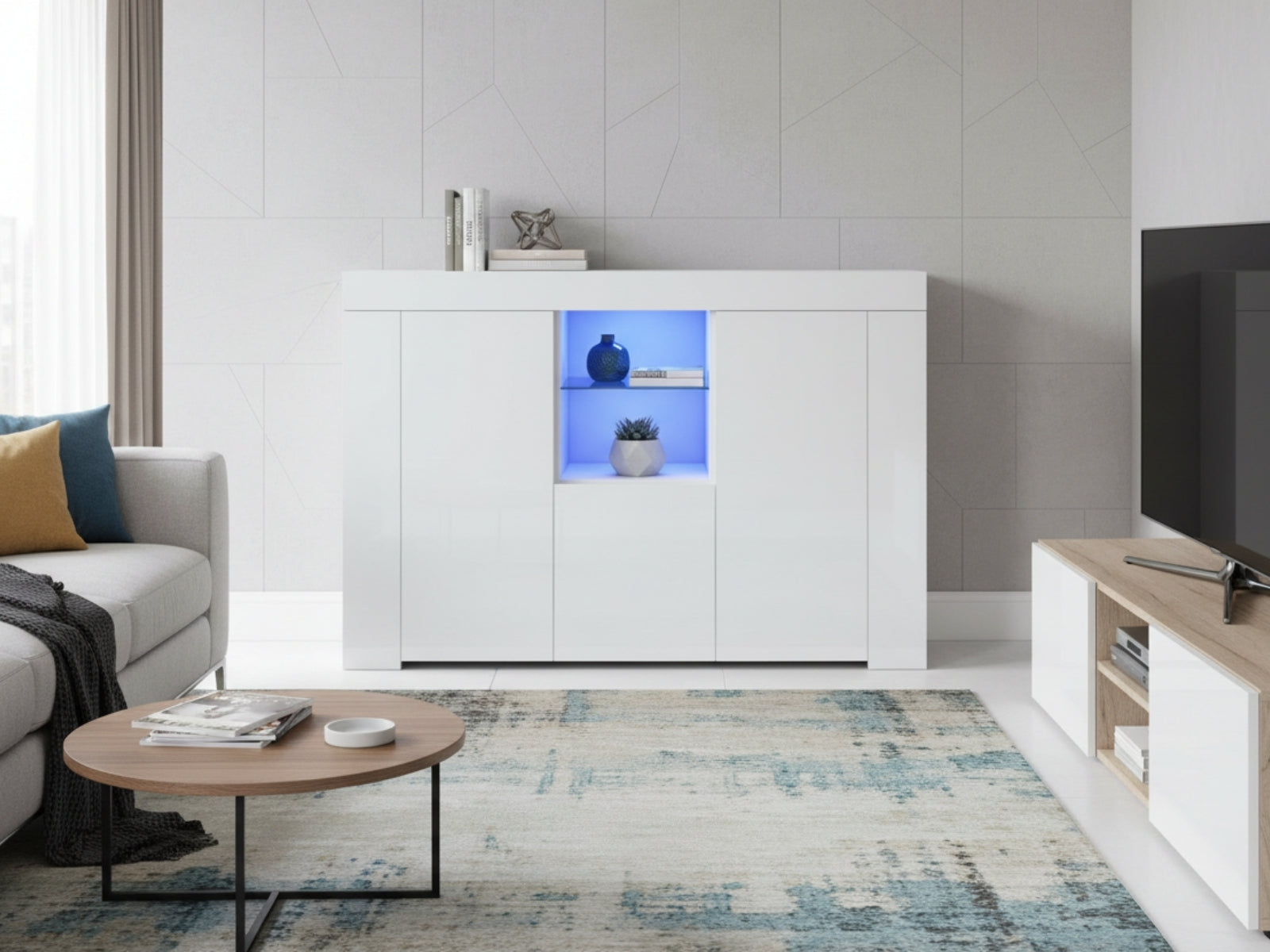 Anshos Storage Cabinet with LED Light - White