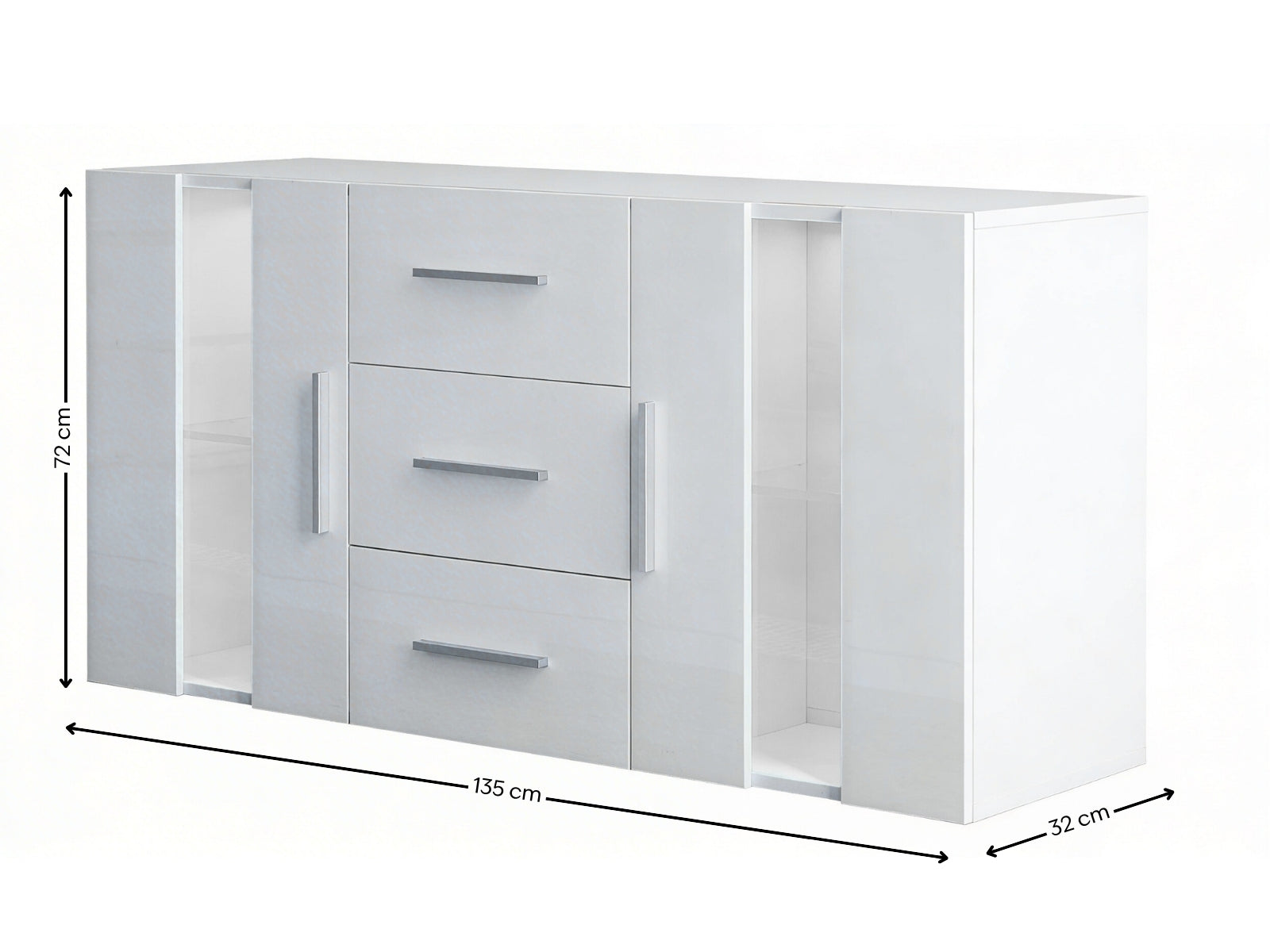Anshos White Sideboard with LED Light - 135 cm