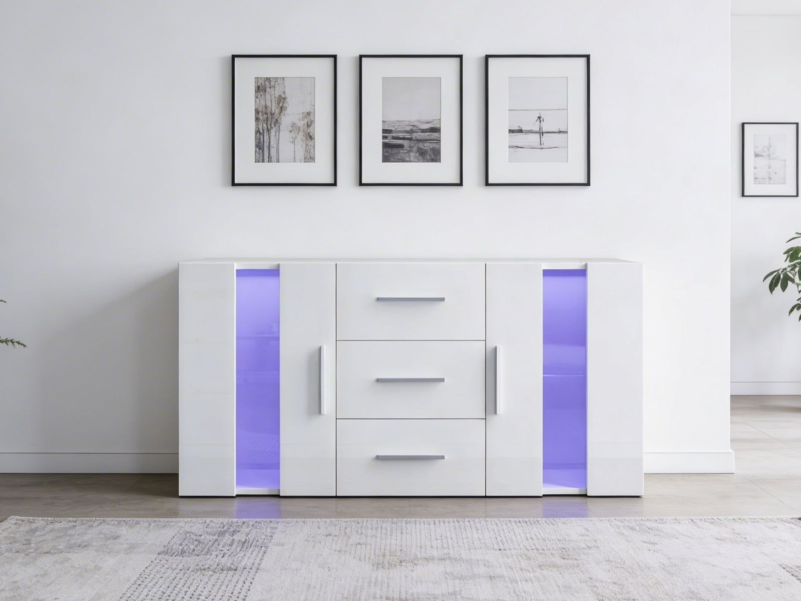 Anshos White Sideboard with LED Light - 135 cm