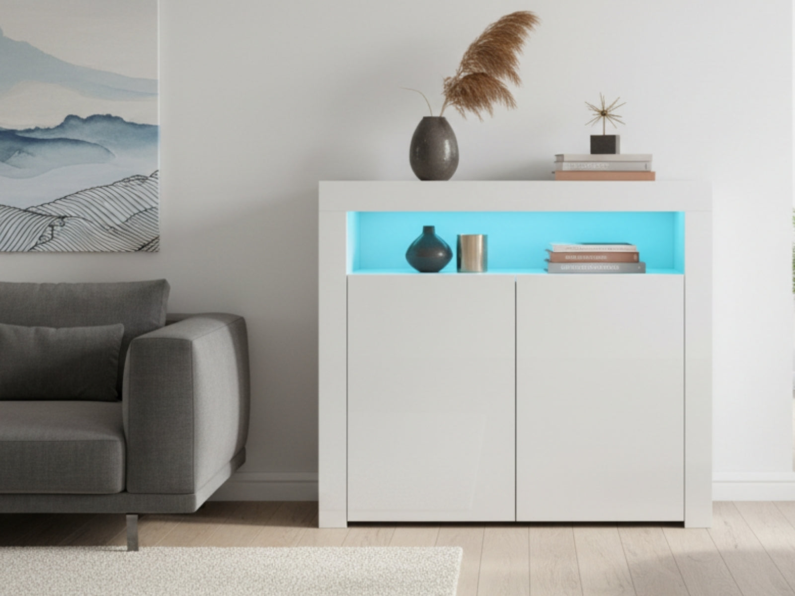 Anshos White 2-Door Buffet with LED Light - 108 cm