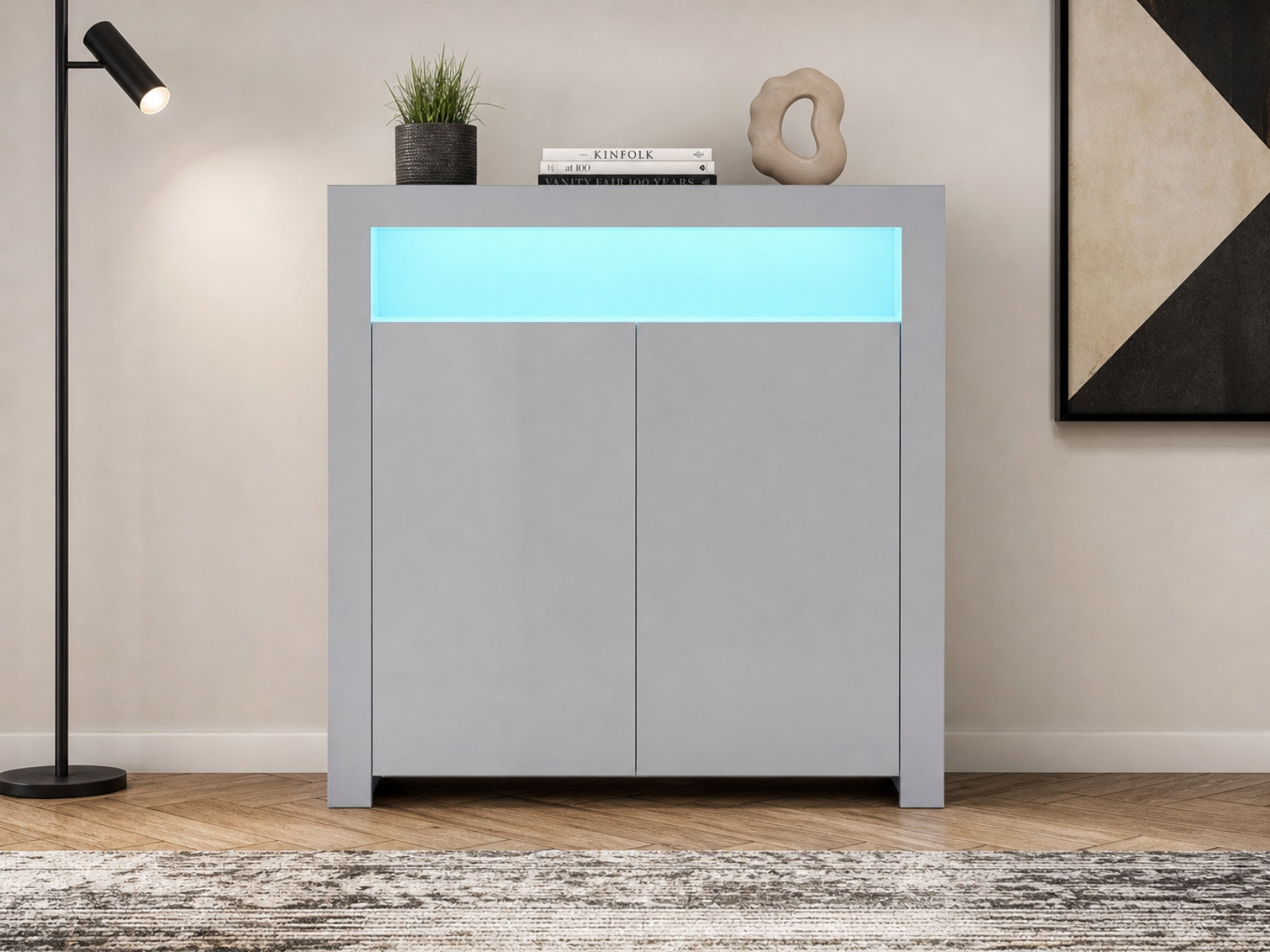 Anshos Buffet with LED Light White & Grey - 108 cm