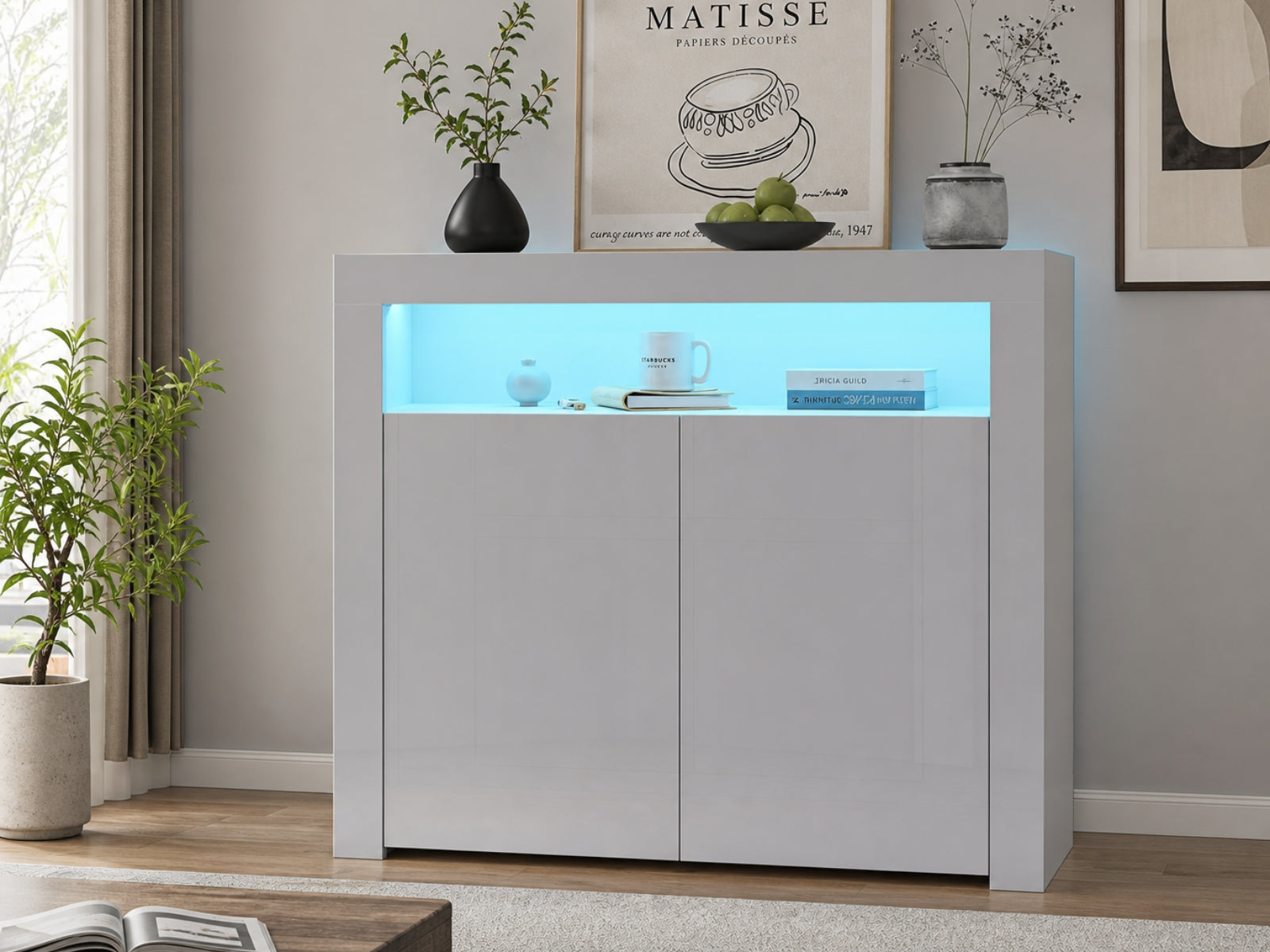 Anshos Buffet with LED Light White & Grey - 108 cm