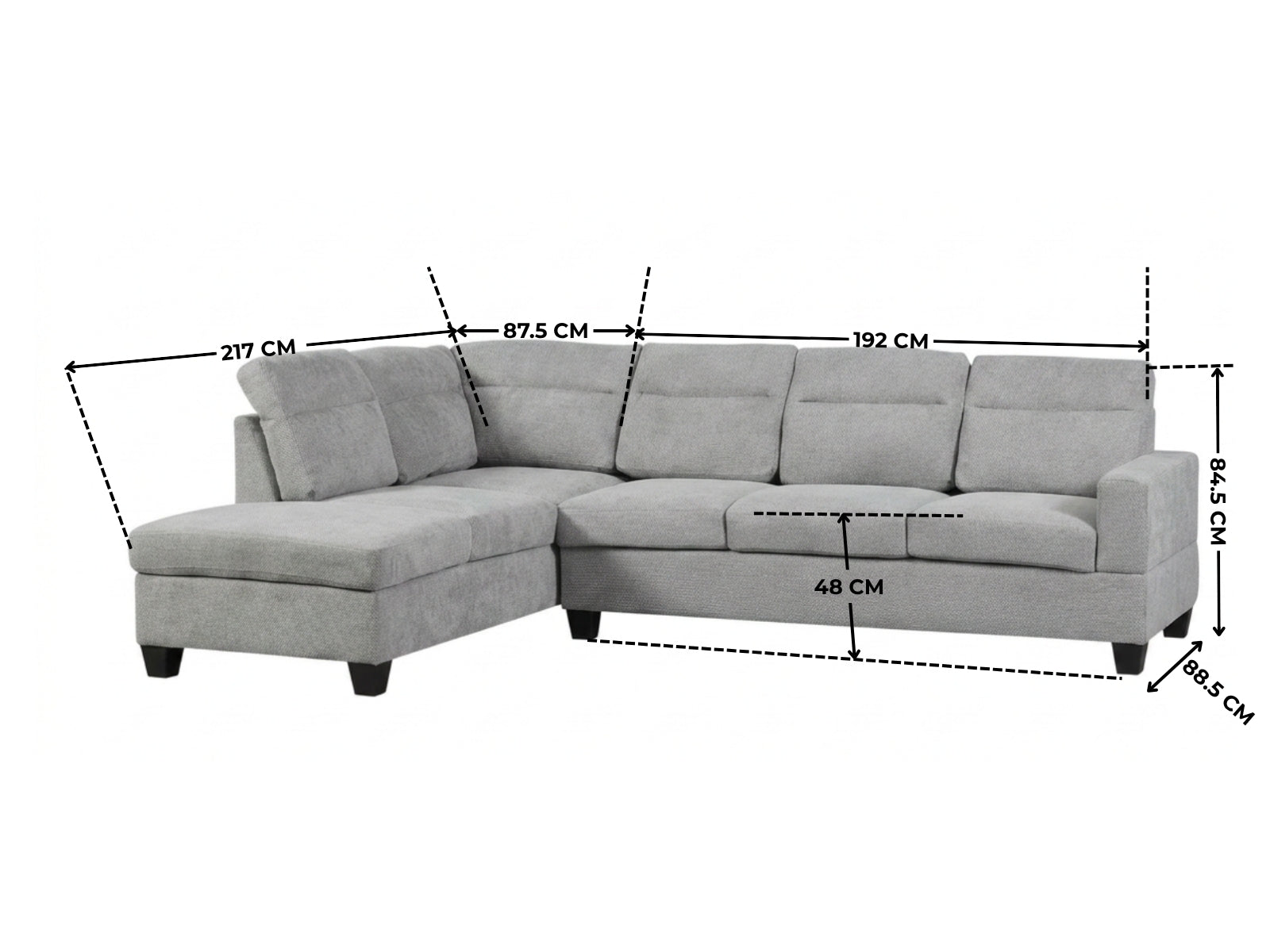 Delano Sectional Linen Sofa with Left Chaise - Grey