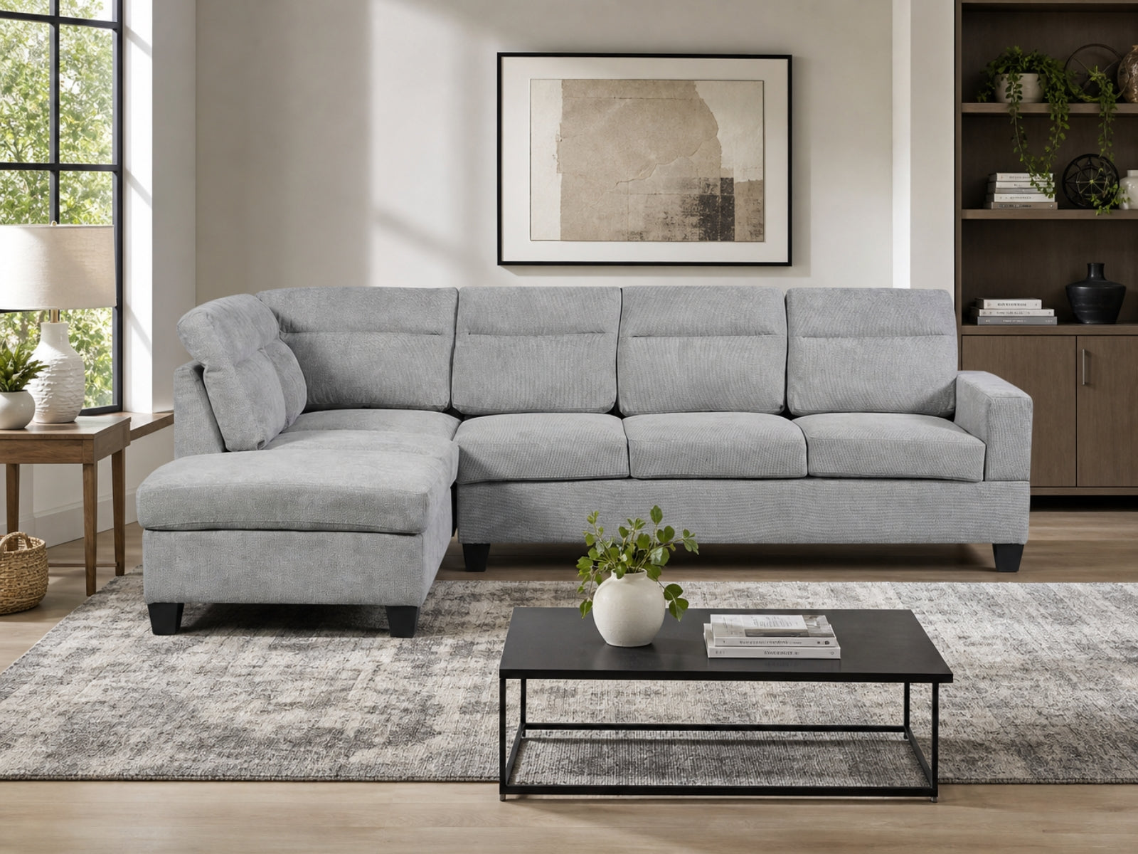 Delano Sectional Linen Sofa with Left Chaise - Grey