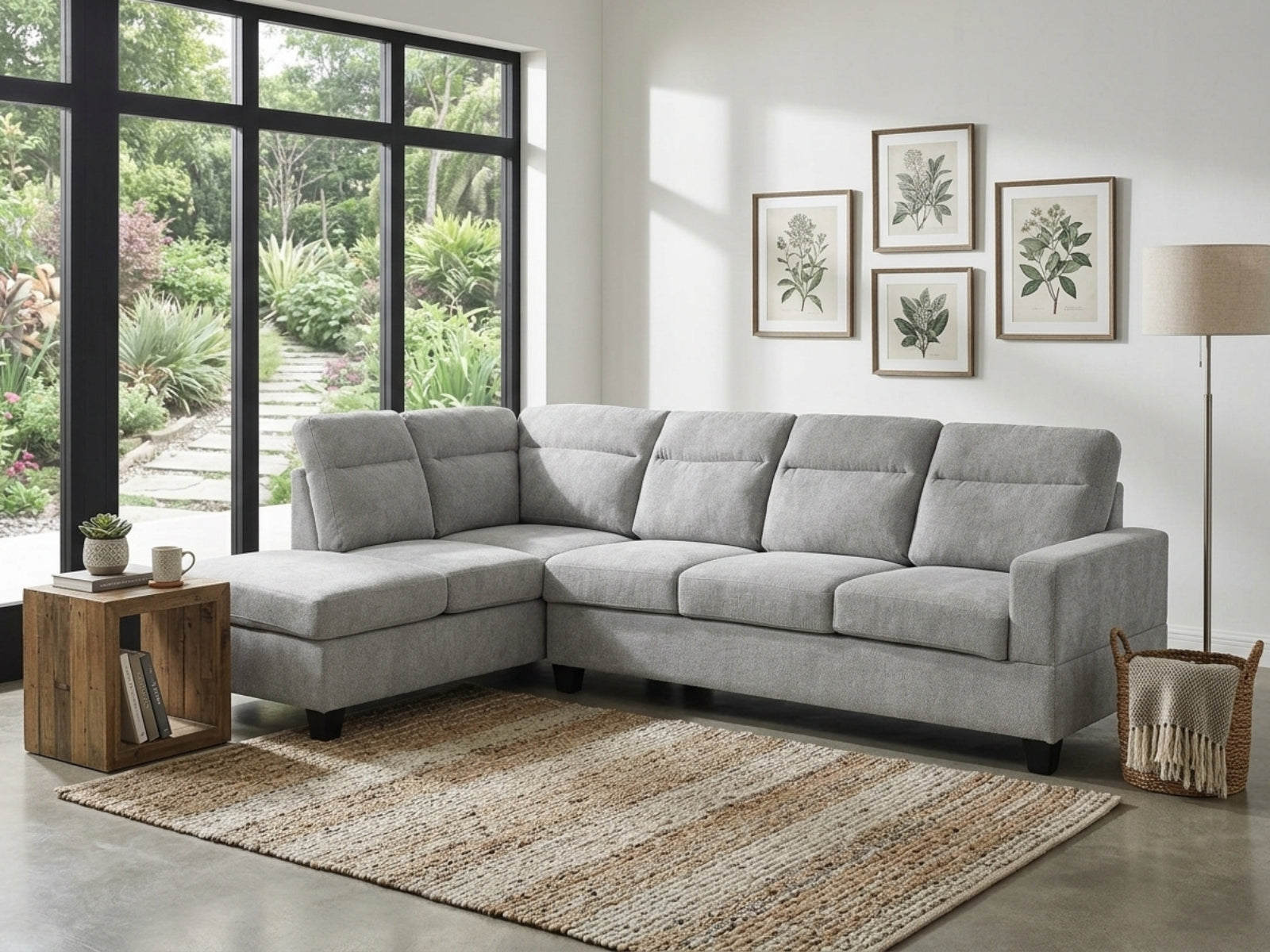 Delano Sectional Linen Sofa with Left Chaise - Grey