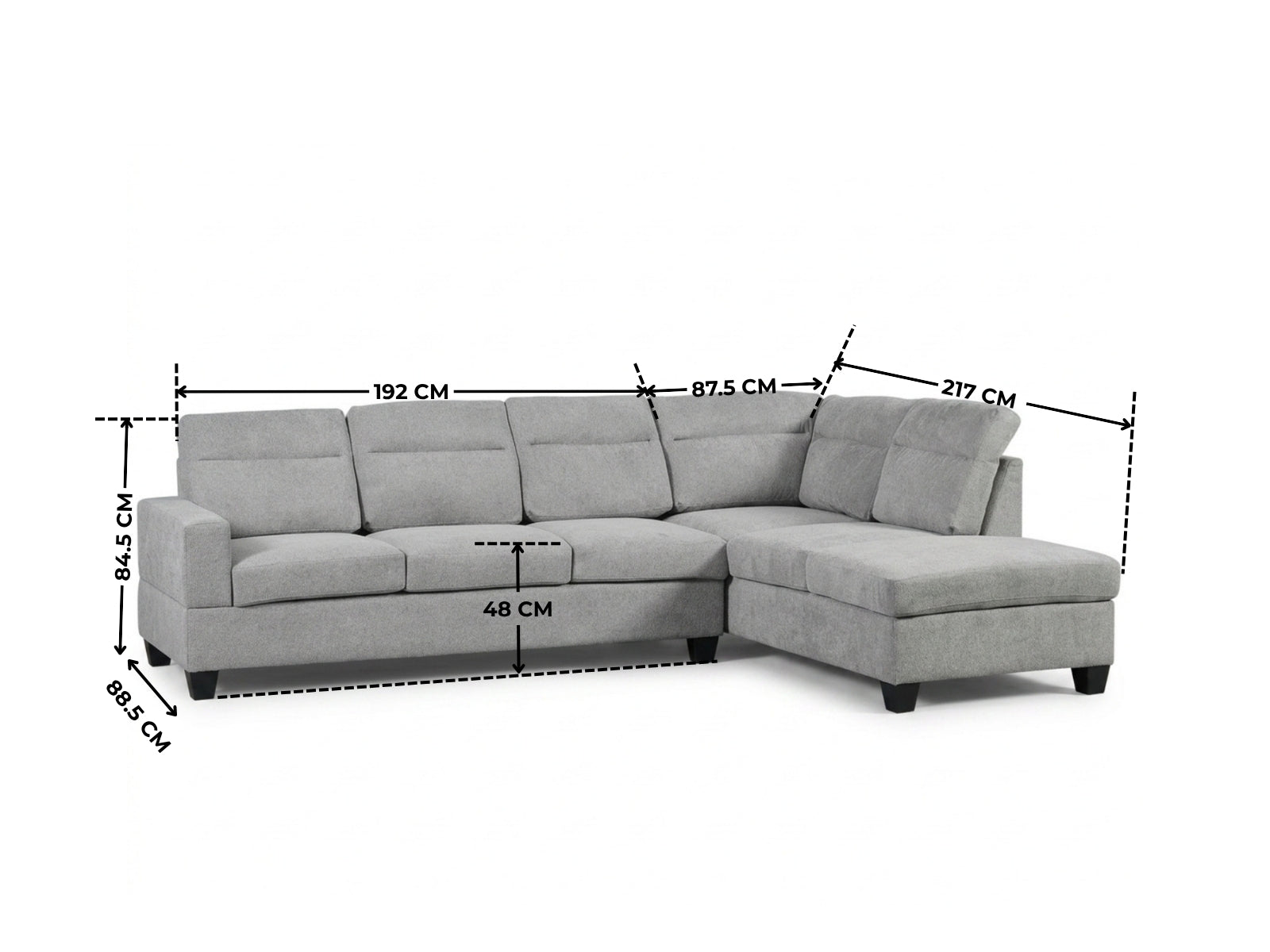 Delano Sectional Linen Sofa with Right Chaise - Grey
