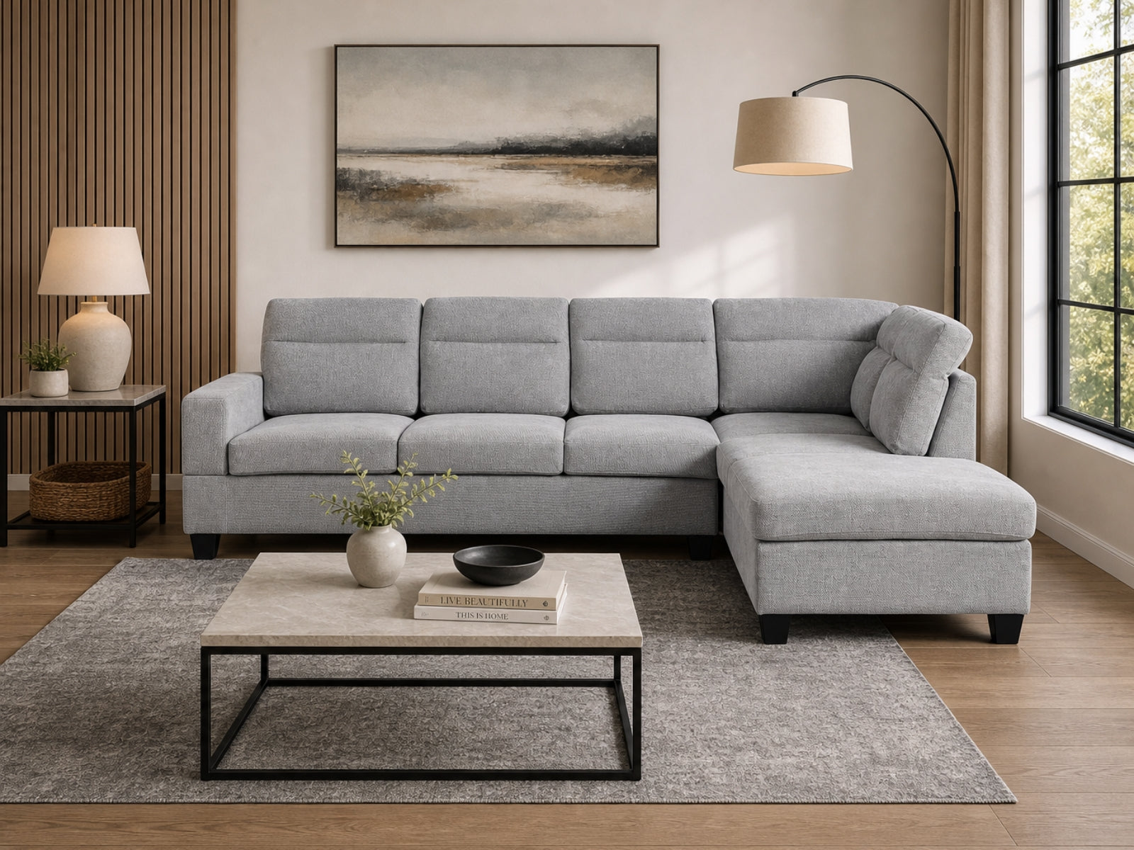 Delano Sectional Linen Sofa with Right Chaise - Grey