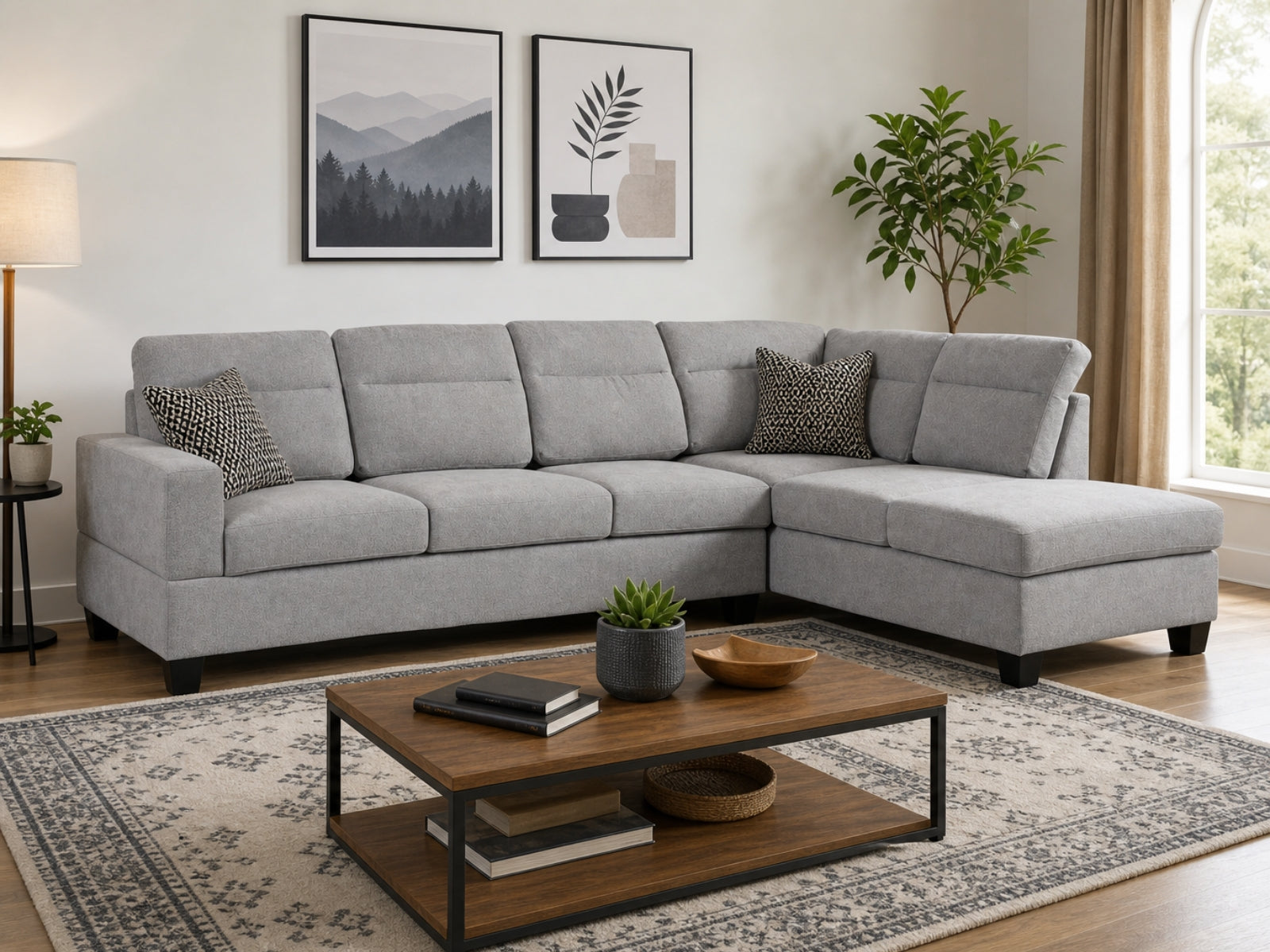 Delano Sectional Linen Sofa with Right Chaise - Grey