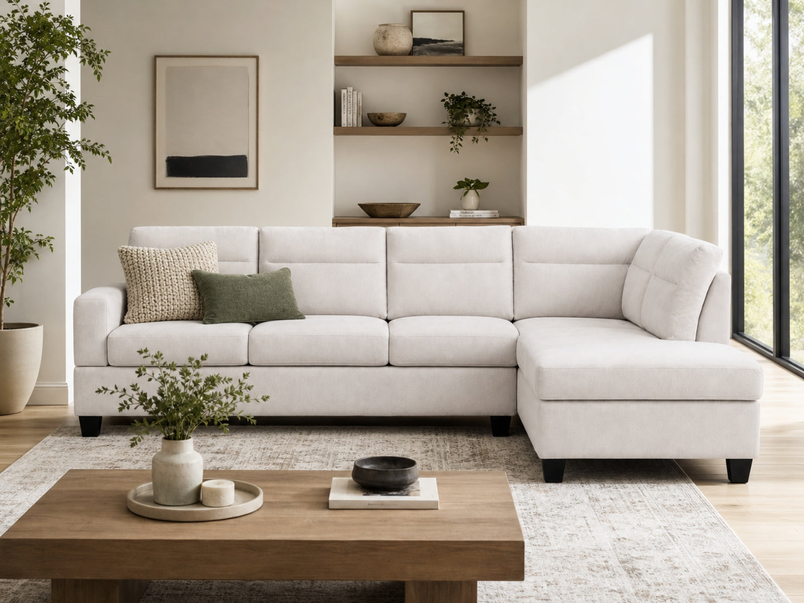 Delano Sectional Linen Sofa with Right Chaise - Beige