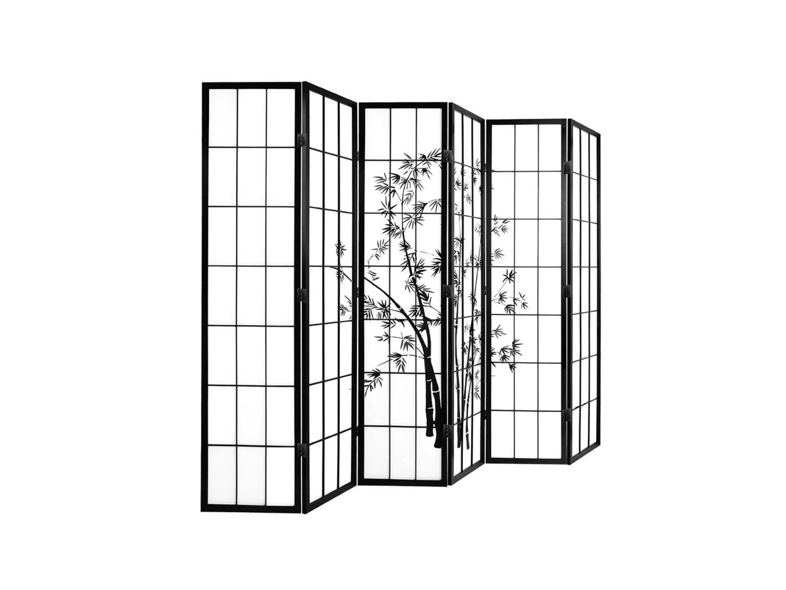 6-Panel Room Divider with Bamboo Pattern - Black