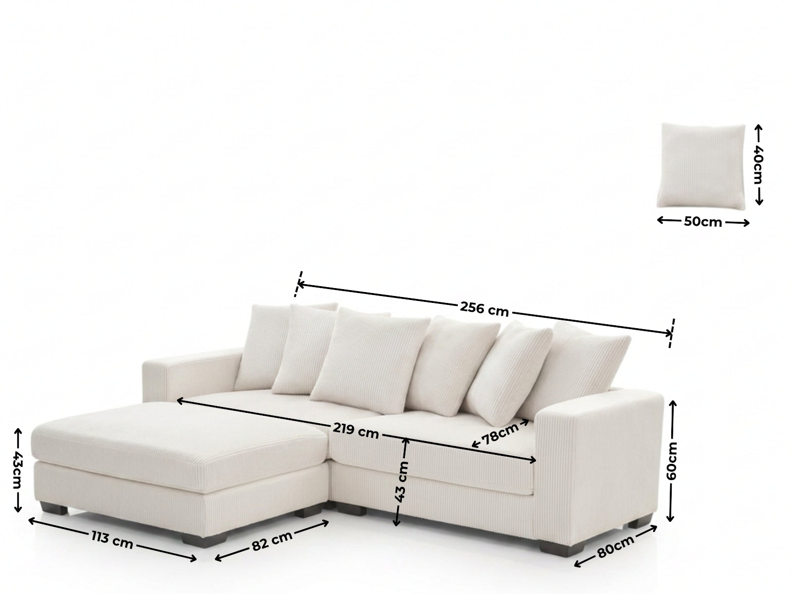 Daury L Shaped Sofa Corduroy - Beige