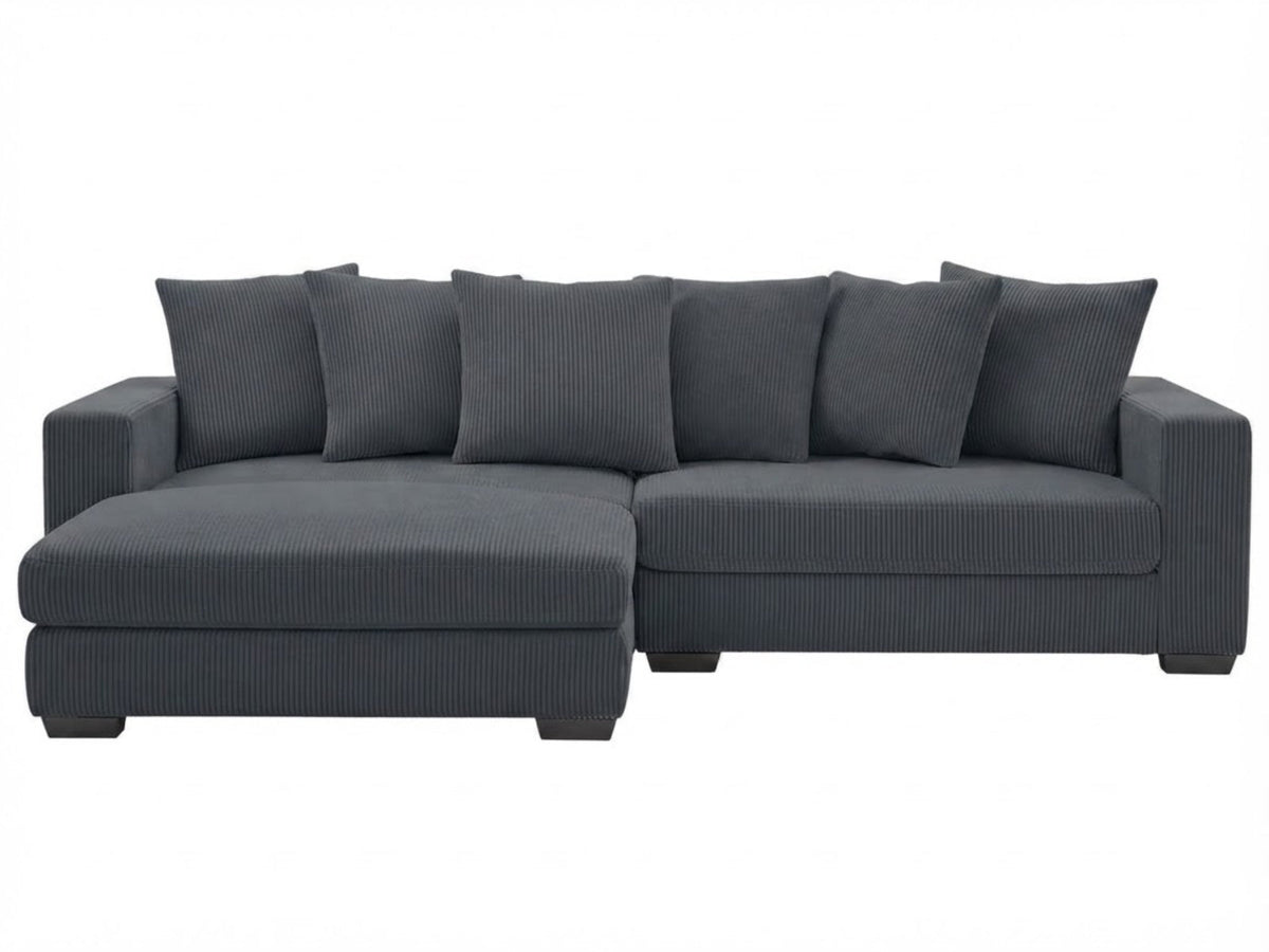 Daury L Shaped Sofa Corduroy  - Dark Grey