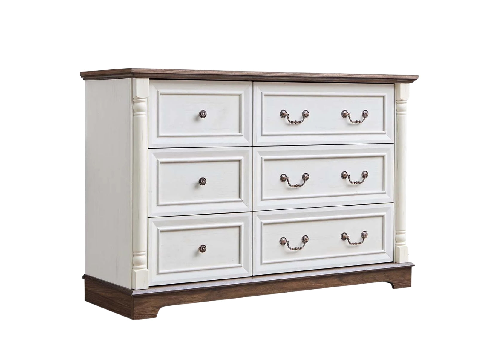 6-Drawer Chest - Antique White & Rustic Brown