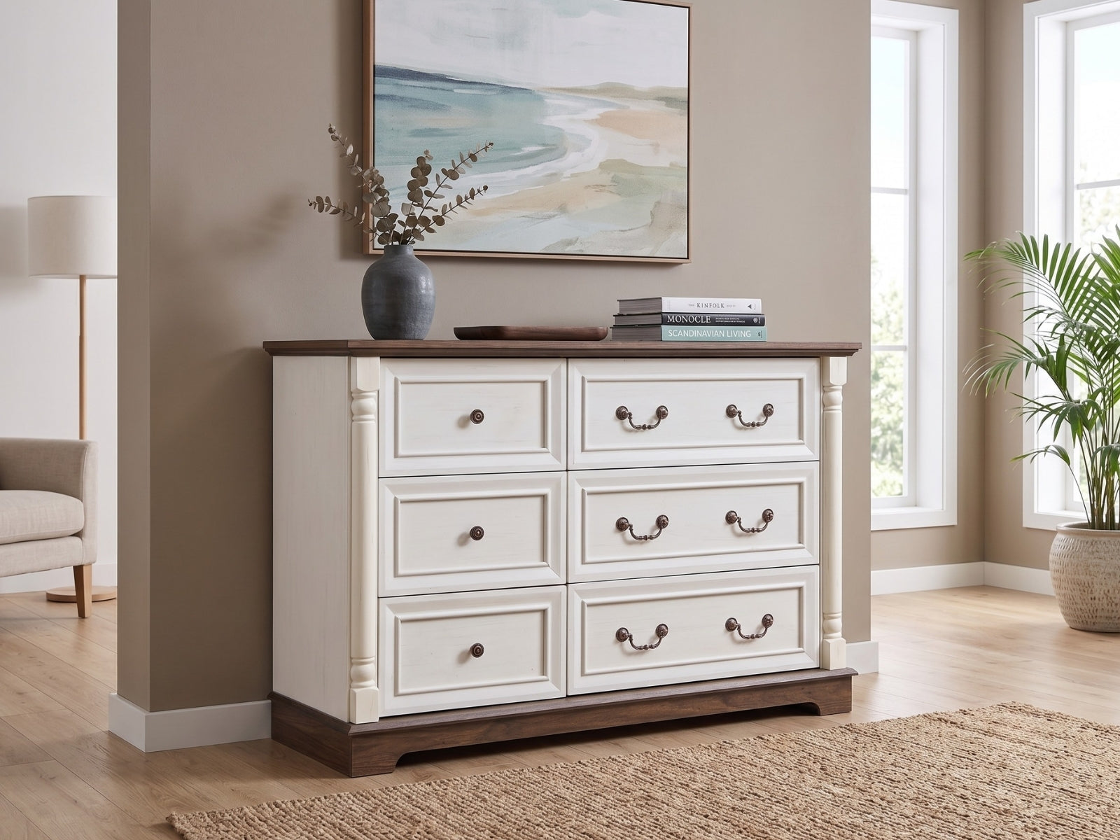 6-Drawer Chest - Antique White & Rustic Brown