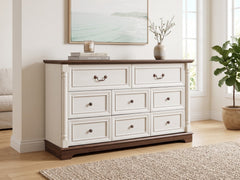 8-Drawer Chest - Antique White & Rustic Brown