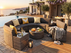 DS 11-Piece Curved Wicker Sofa Set - Grey
