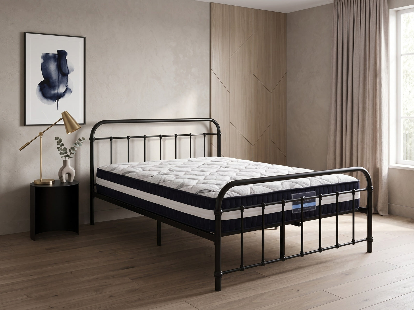 Darcy Metal Bed Frame Black & L30 Mattress - Queen
