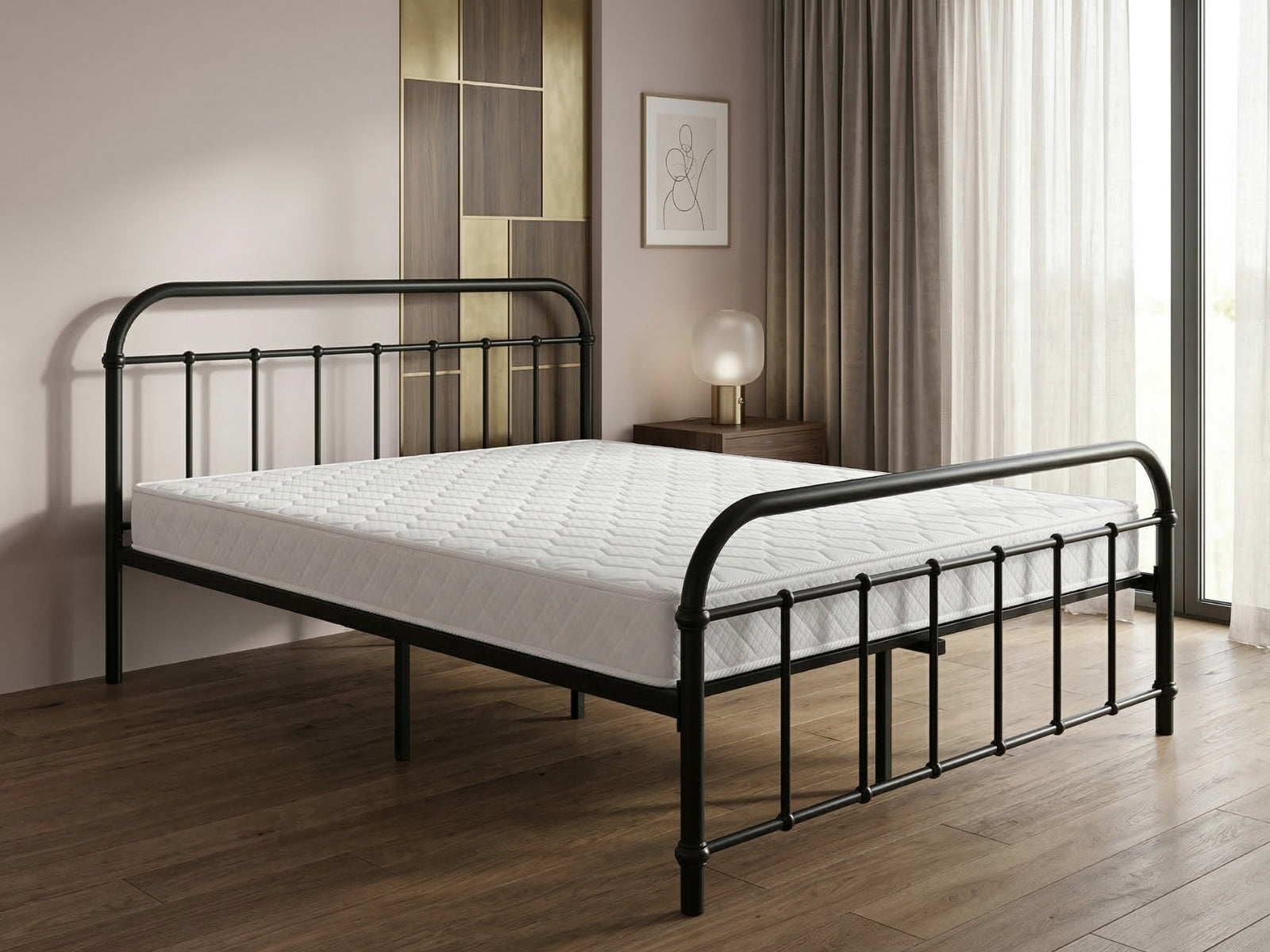 Darcy Metal Bed Frame Black & Bon15 Mattress - Queen