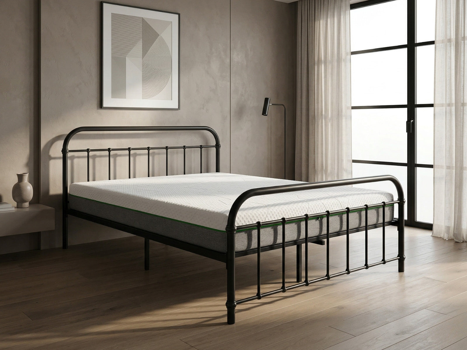 Darcy Metal Bed Frame Black & 3 Way Mattress - Queen