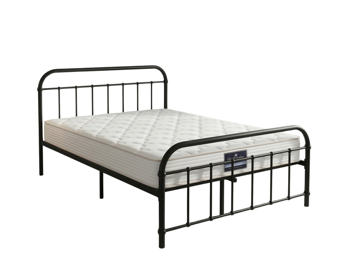 Darcy Metal Bed Frame Black & PIL20 Mattress with Pillows - Queen