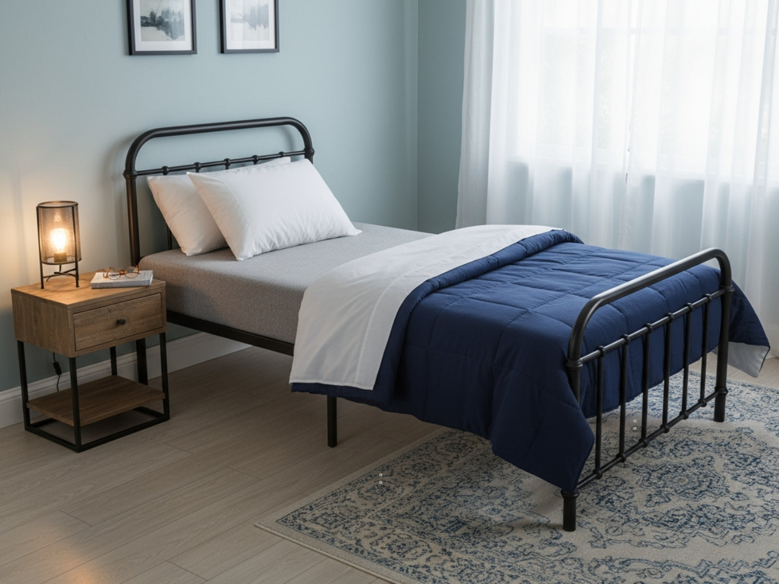 Darcy Metal Bed Frame Black & Boucle22 Mattress - Single