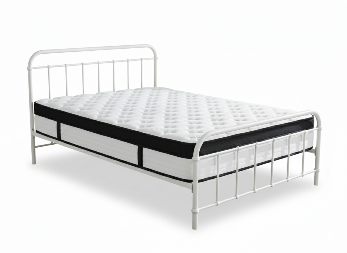 Darcy Metal Bed Frame White & Euro Top Mattress G31 - Queen