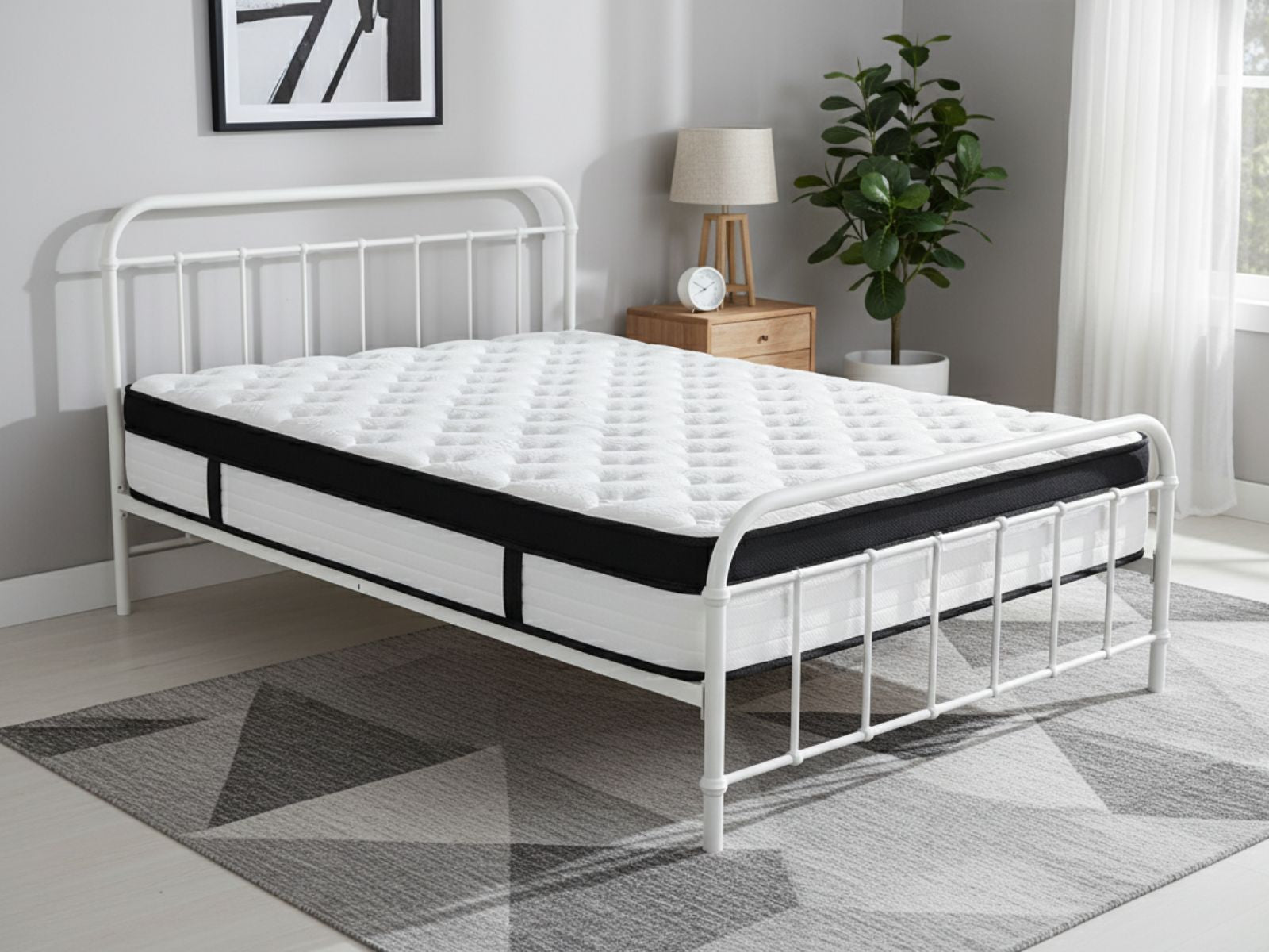 Darcy Metal Bed Frame White & Euro Top Mattress G31 - Queen