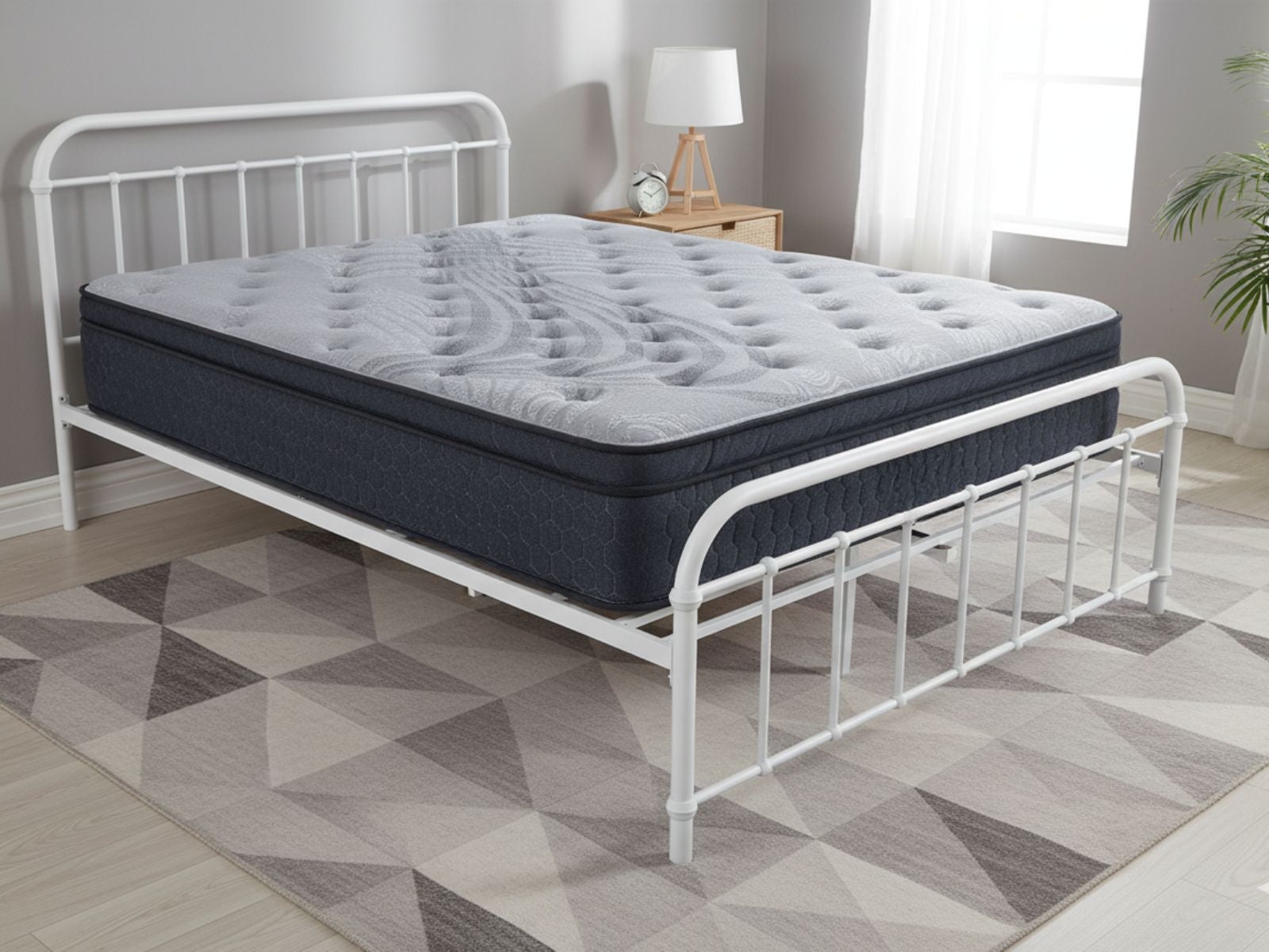 Darcy Metal Bed Frame White & Euro Top Mattress B34 - Queen