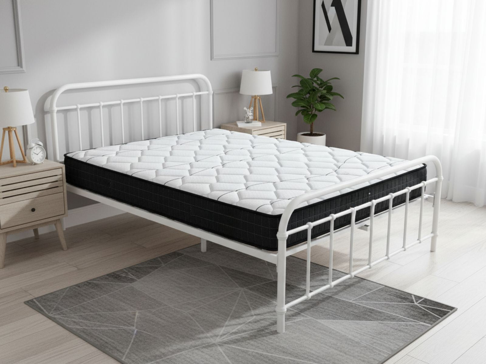 Darcy Metal Bed Frame White & X20 Mattress - Queen