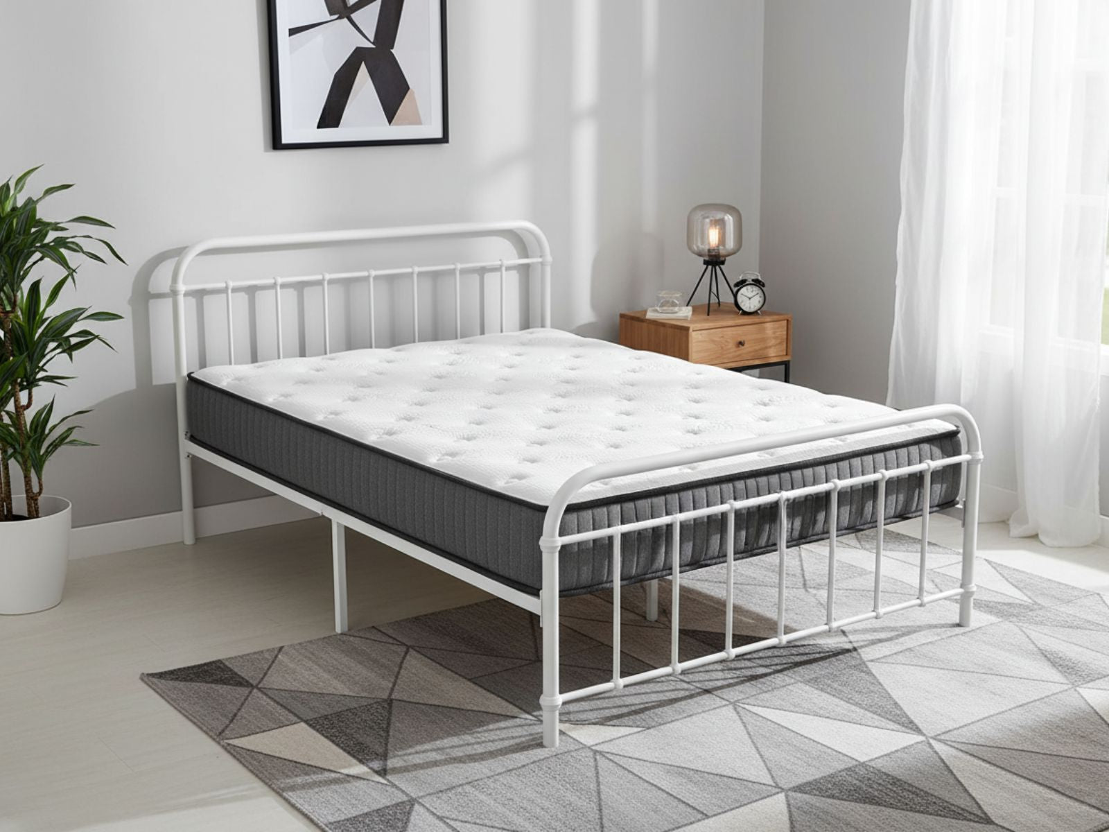 Darcy Metal Bed Frame White & FIRM23 Mattress - Queen