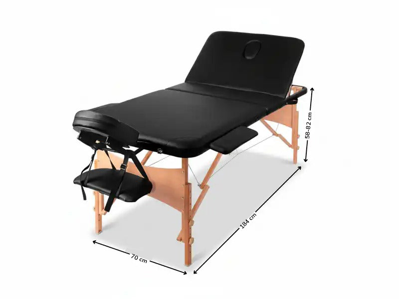 3-Fold Portable Wooden Massage Table - Black