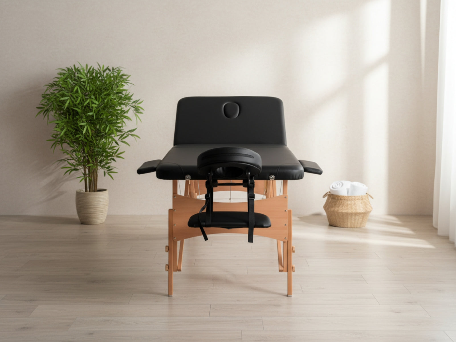 3-Fold Portable Wooden Massage Table - Black