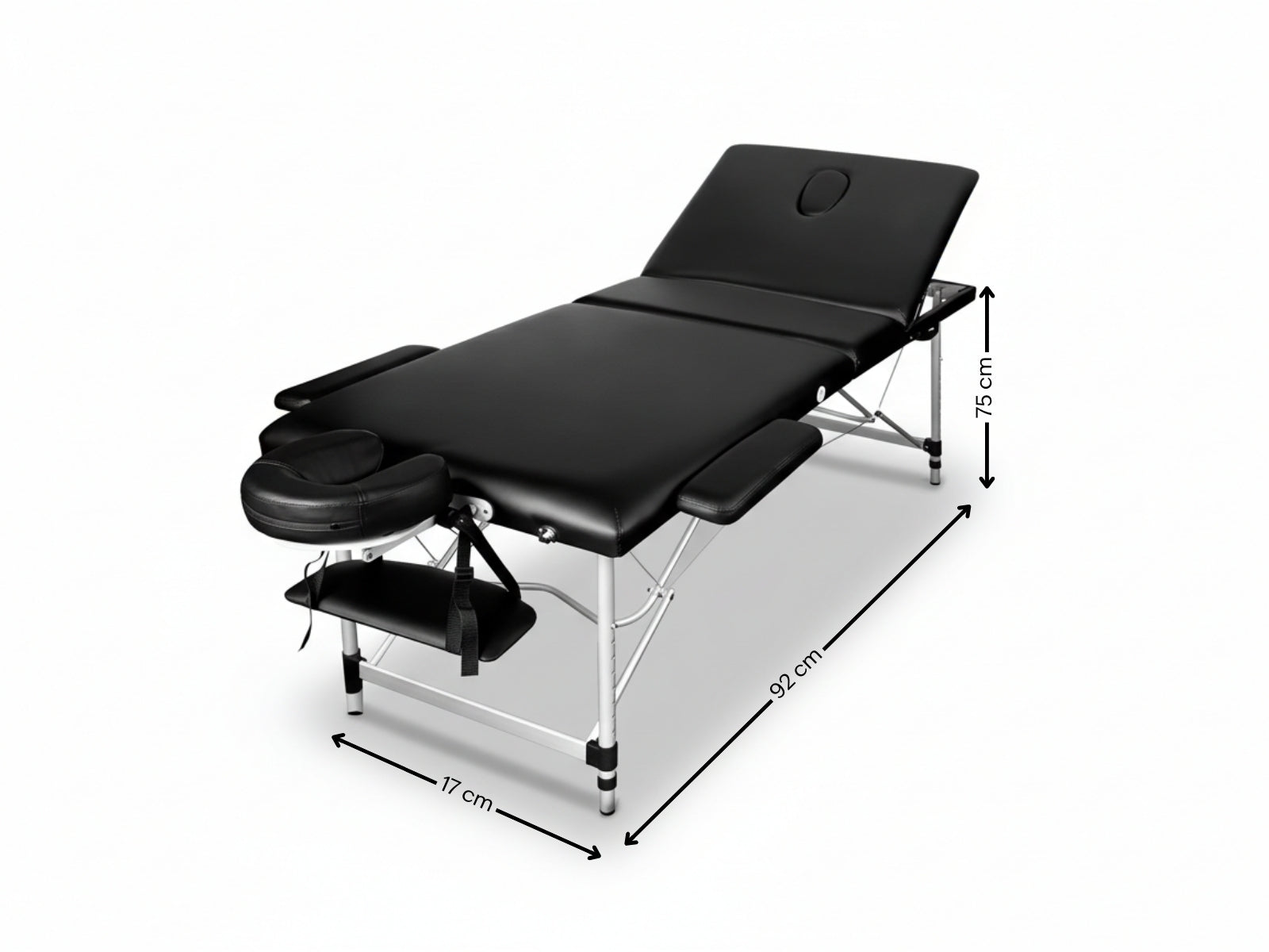 3-Fold Portable Aluminum Massage Table - Black