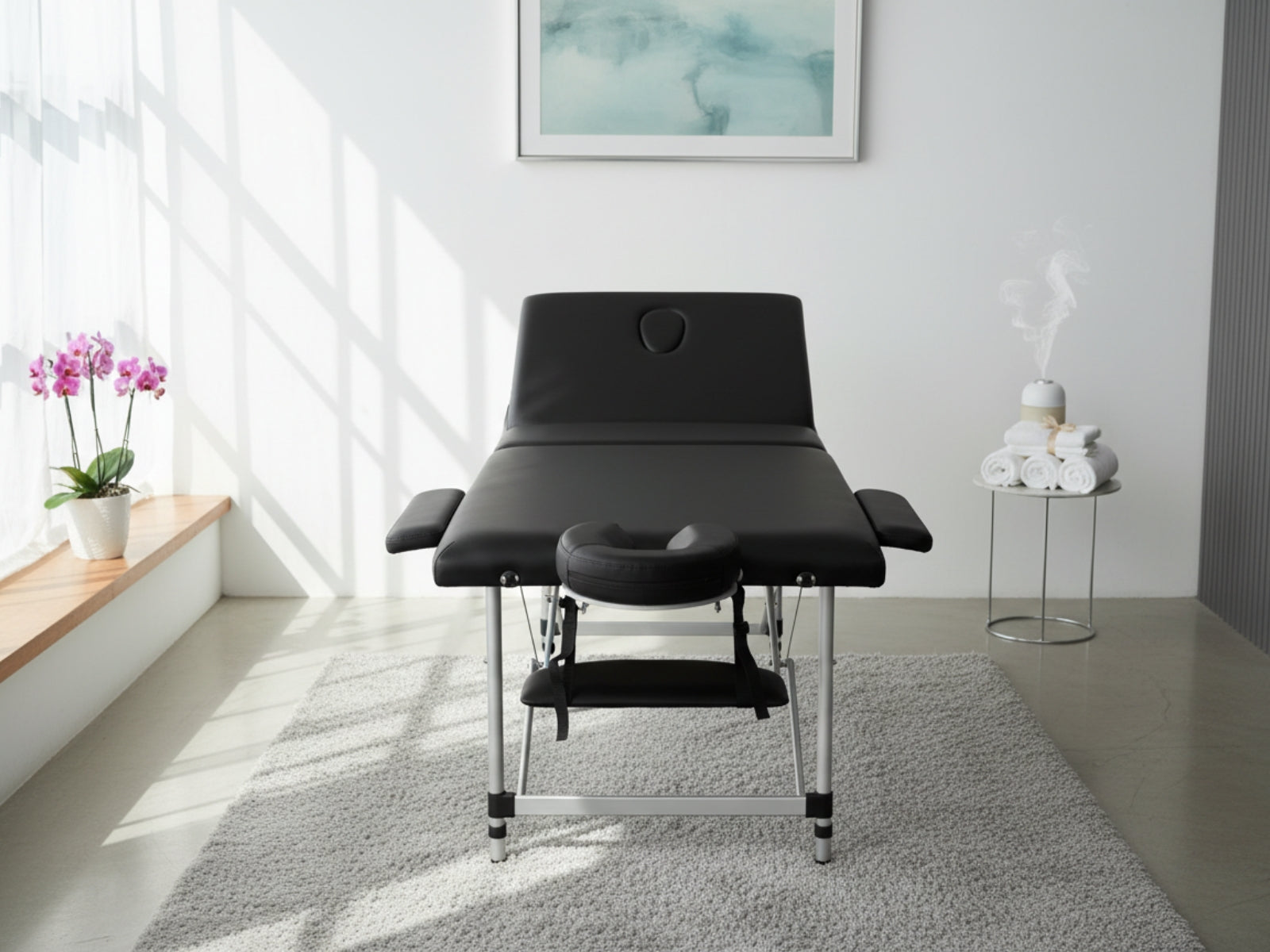 3-Fold Portable Aluminum Massage Table - Black