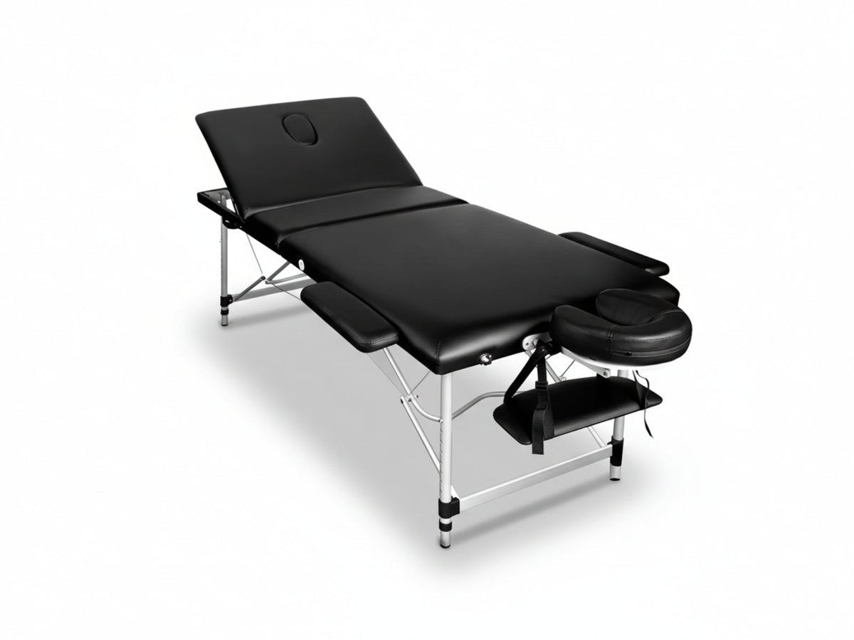 3-Fold Portable Aluminum Massage Table - Black