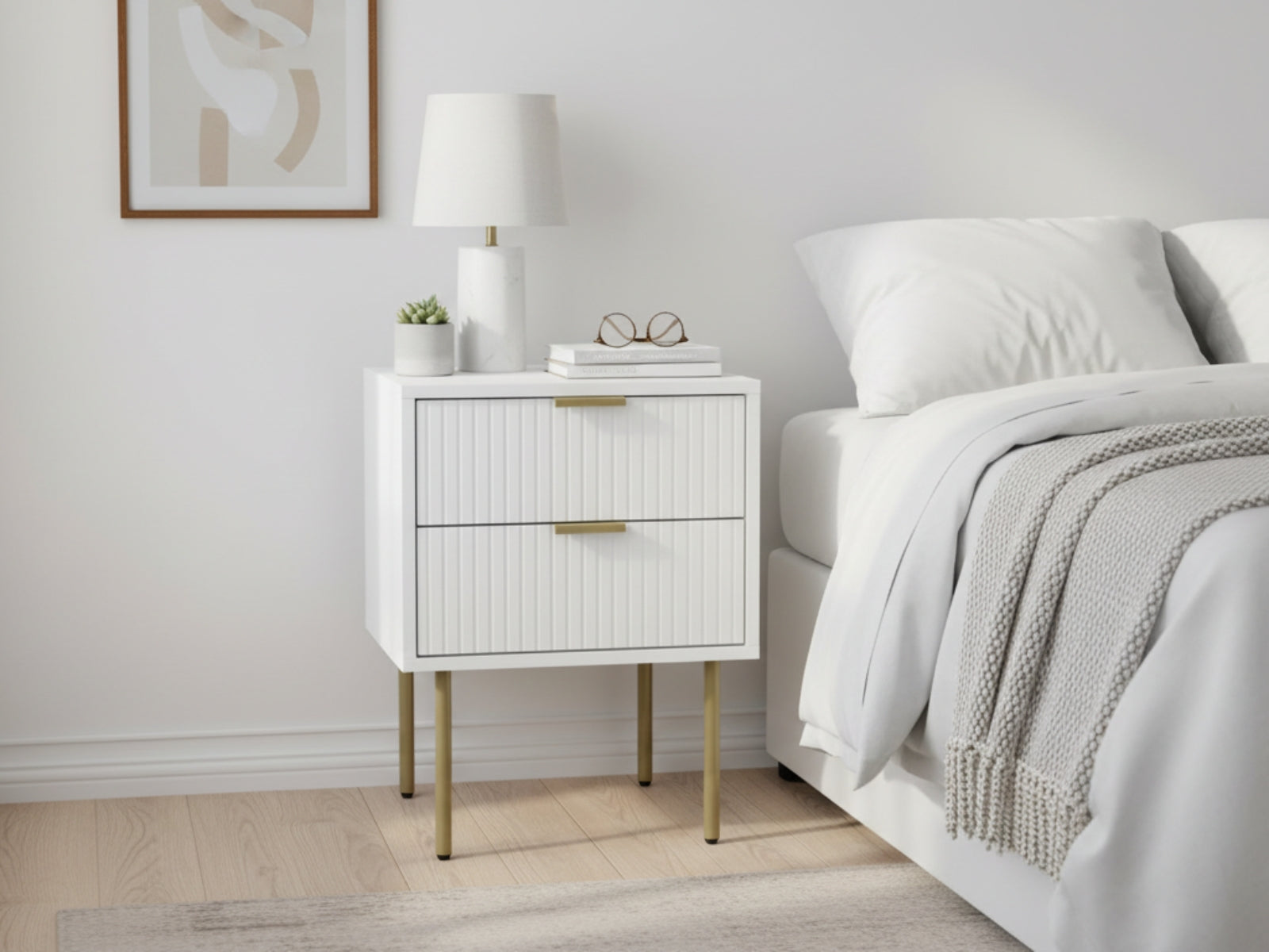 2-Drawer Bedside Table White