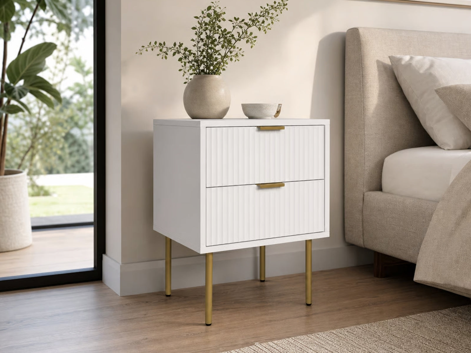 2-Drawer Bedside Table White