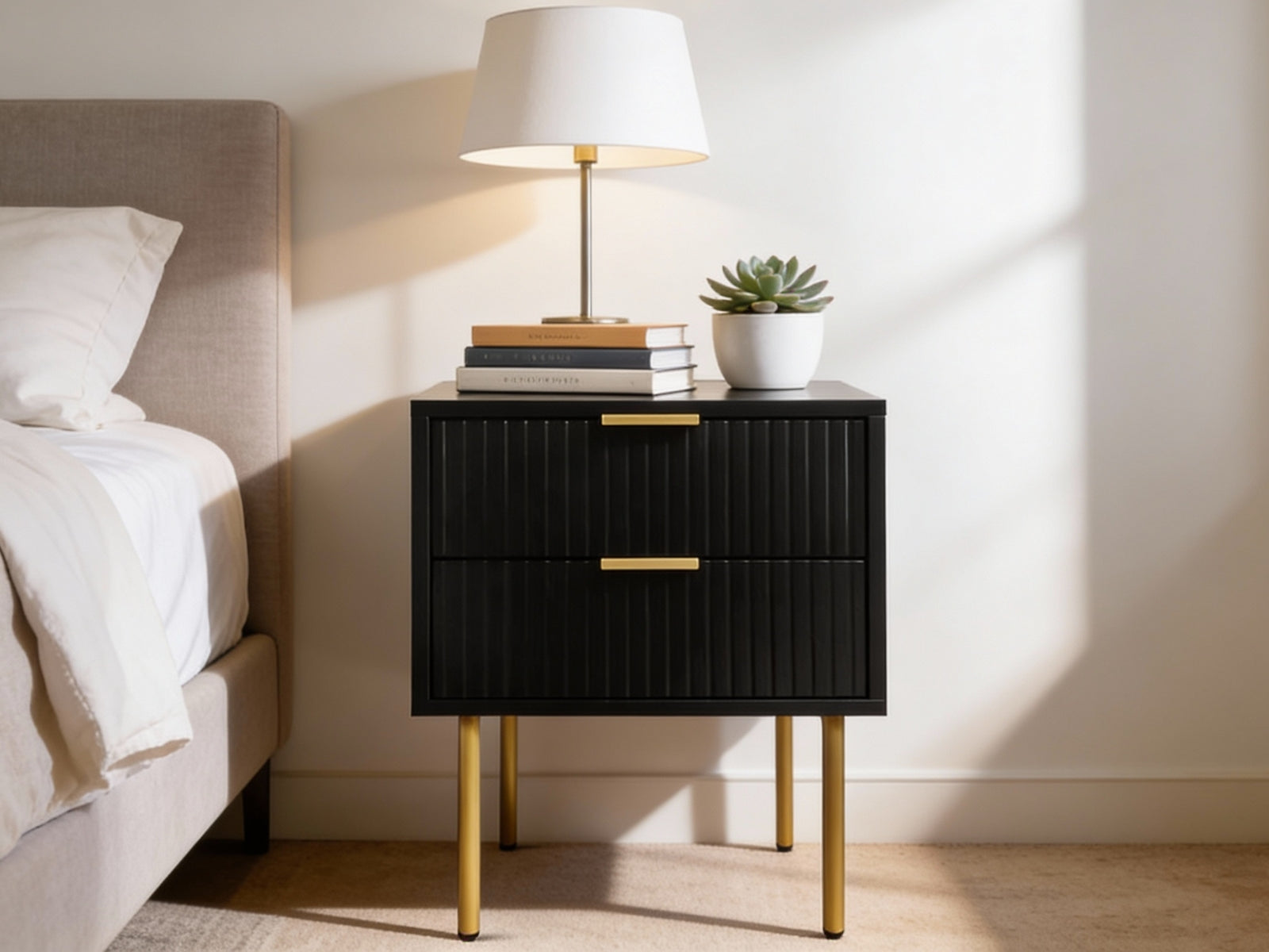 2-Drawer Bedside Table Black