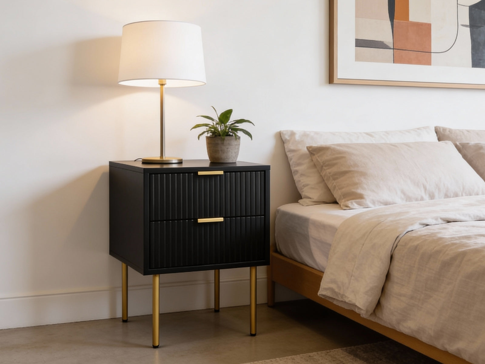 2-Drawer Bedside Table Black