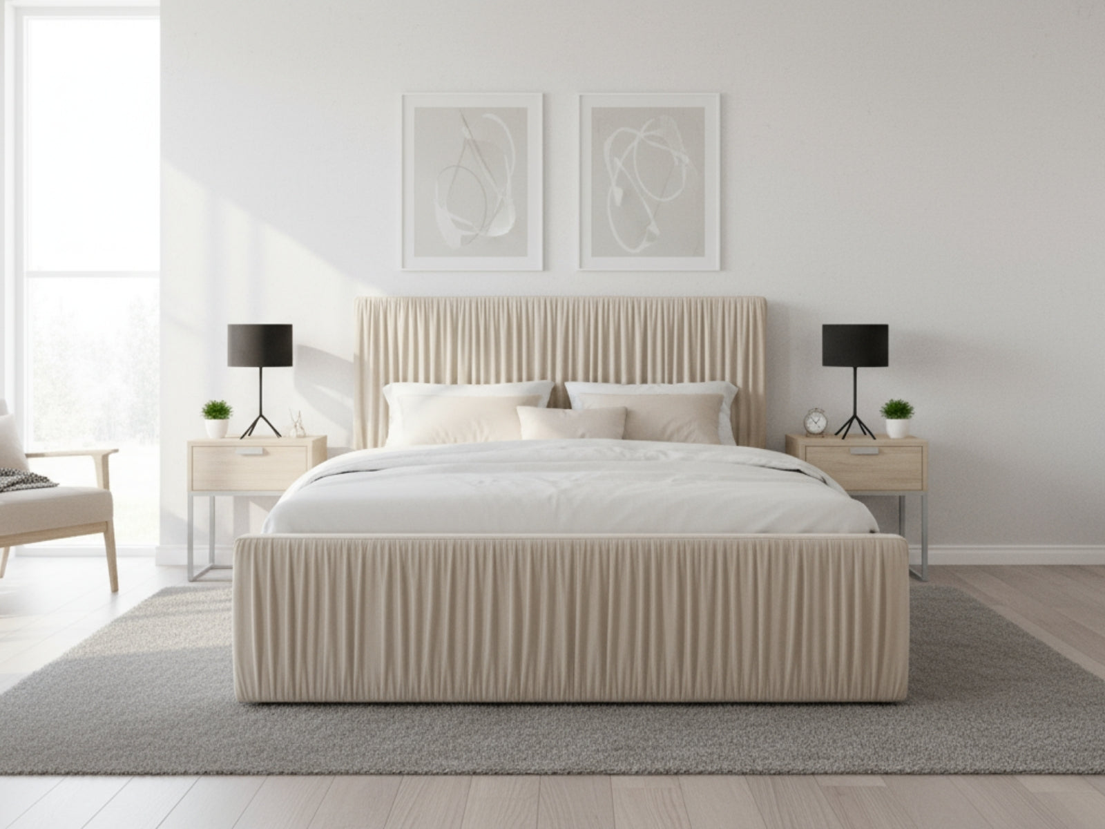 Blaine Velvet Bed Frame Beige & GEL30 Mattress - Queen