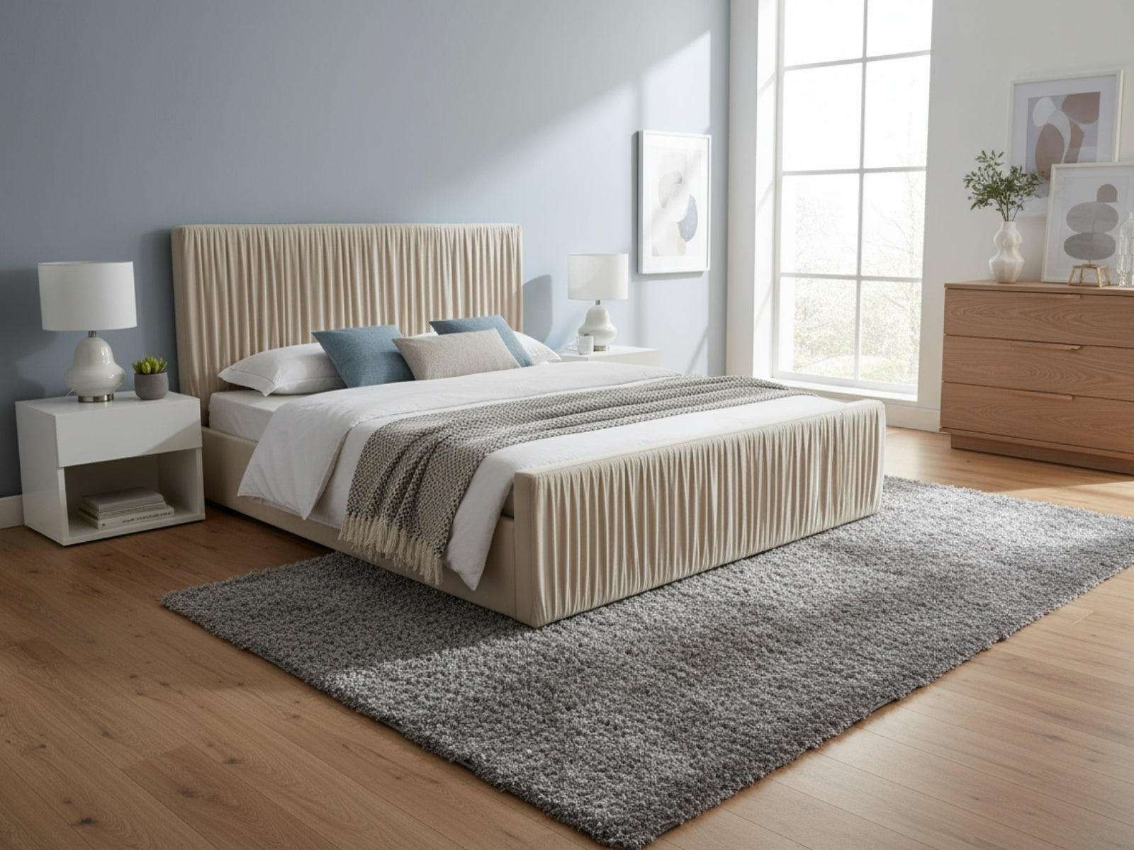 Blaine Velvet Bed Frame Beige & K34 Mattress - Queen