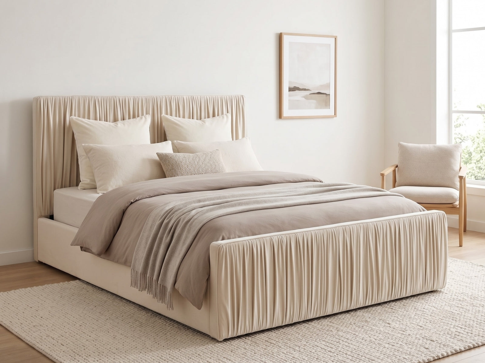 Blaine Velvet Bed Frame Beige - Queen