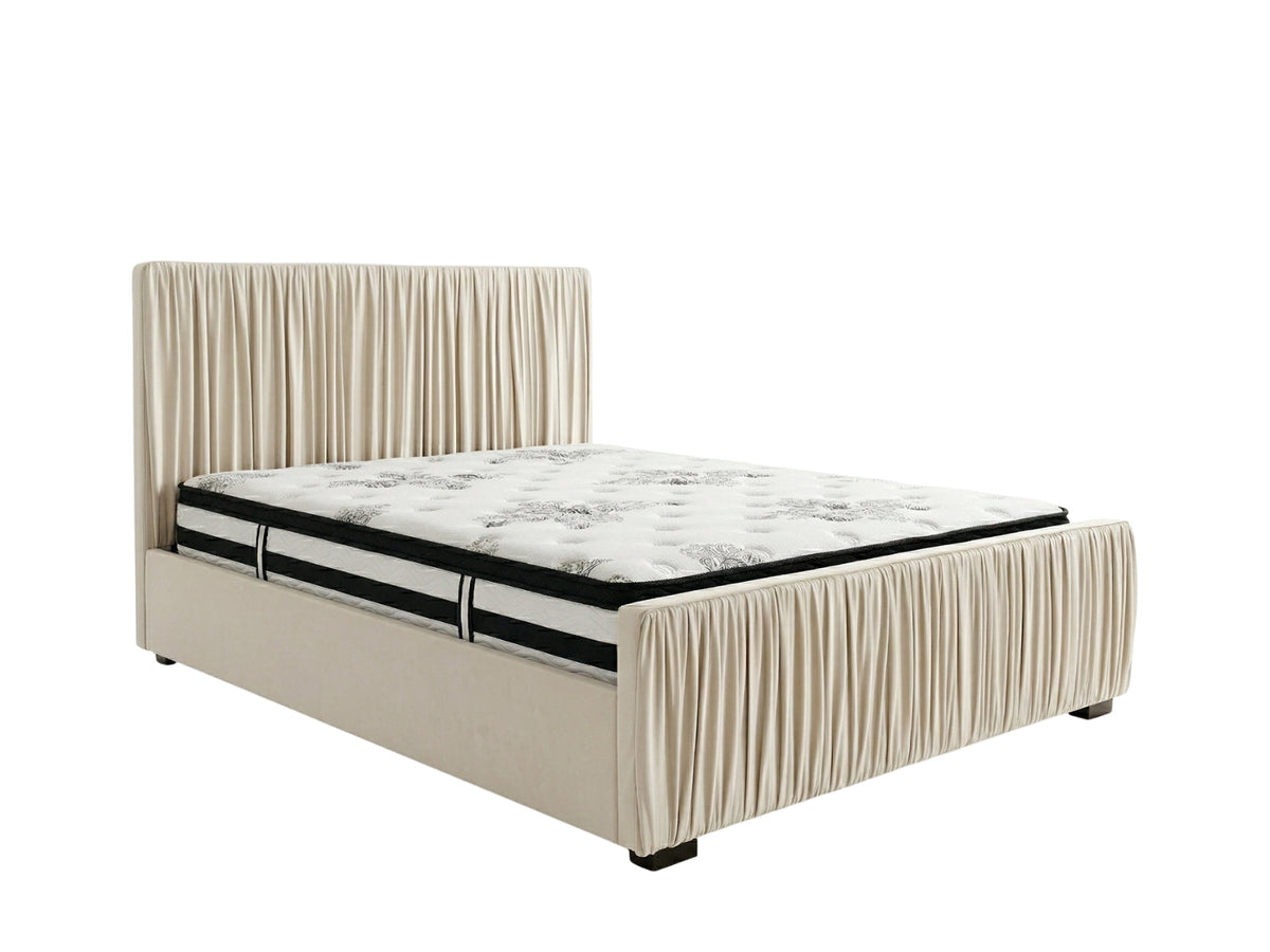 Blaine Velvet Bed Frame Beige & K34 Mattress - Queen