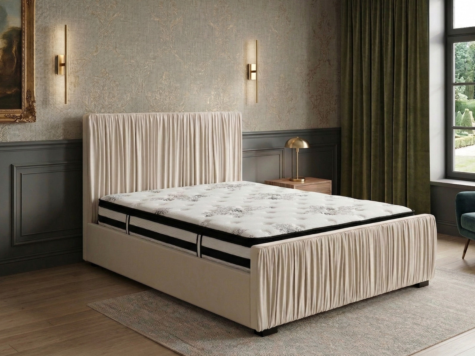 Blaine Velvet Bed Frame Beige & K34 Mattress - Queen