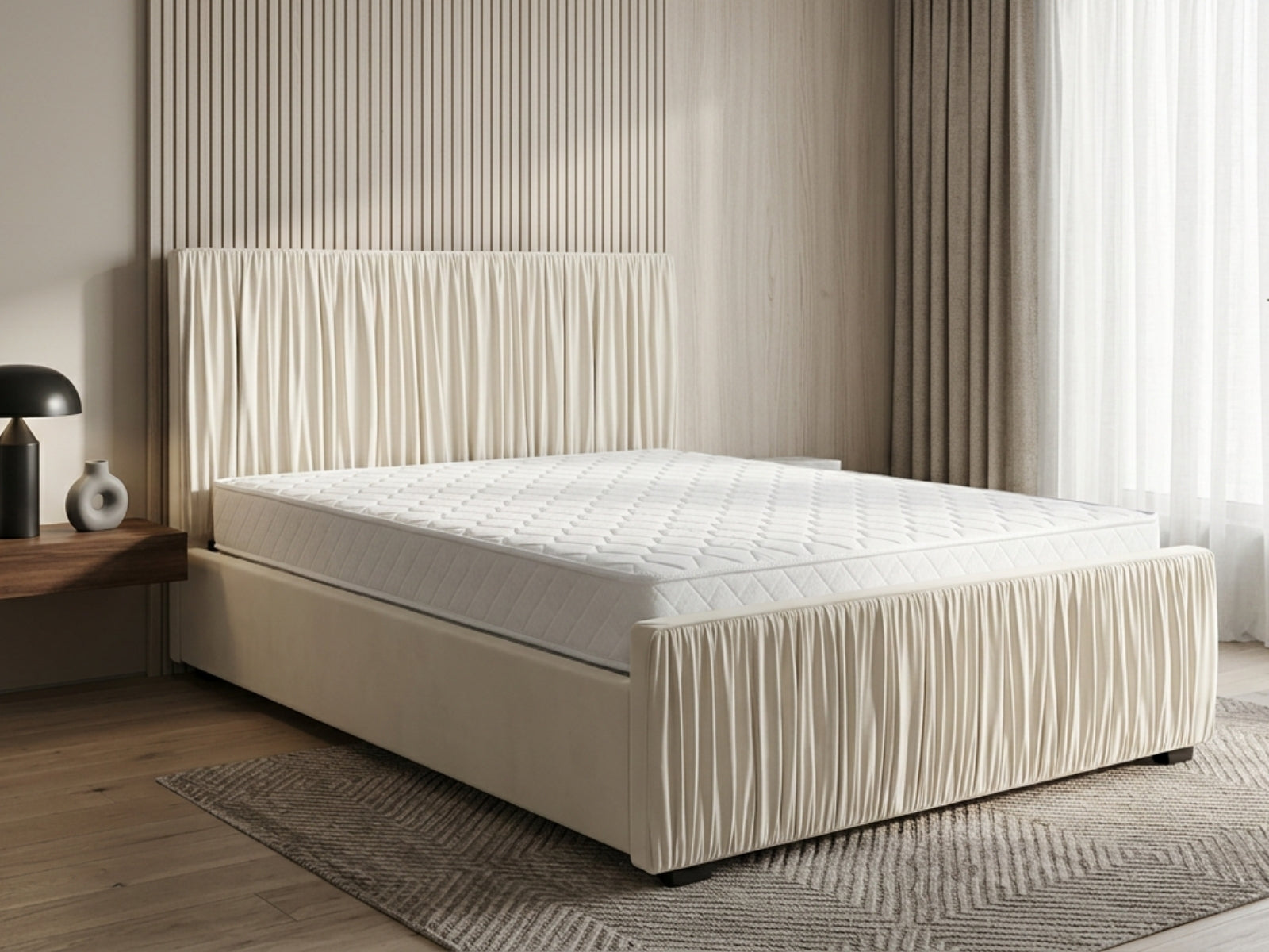Blaine Velvet Bed Frame Beige & Bon15 Mattress - Queen