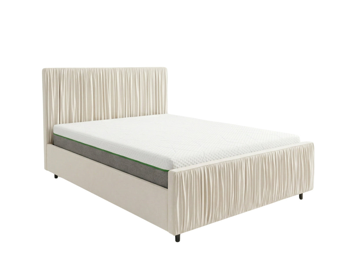 Blaine Velvet Bed Frame Beige & 3 Way Mattress - Queen