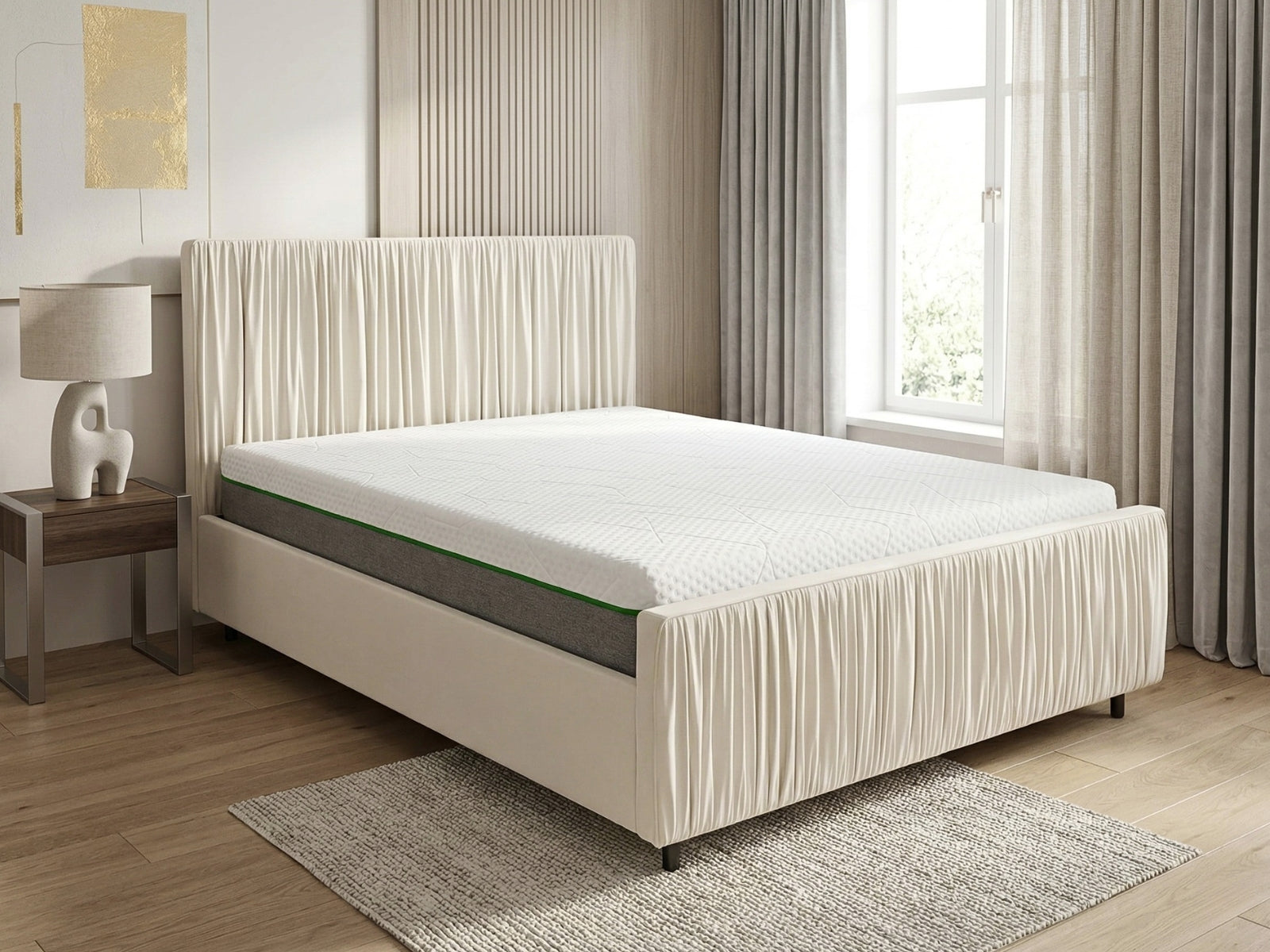 Blaine Velvet Bed Frame Beige & 3 Way Mattress - Queen