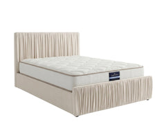 Blaine Velvet Bed Frame Beige & PIL20 Mattress with Pillows - Queen