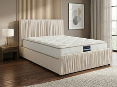 Blaine Velvet Bed Frame Beige & PIL20 Mattress with Pillows - Queen